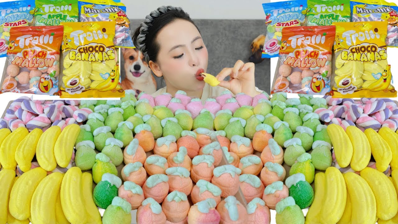 Mukbang Nhiều Loại Kẹo Marshmallow Trolli 🍏🍌🍑🍓 