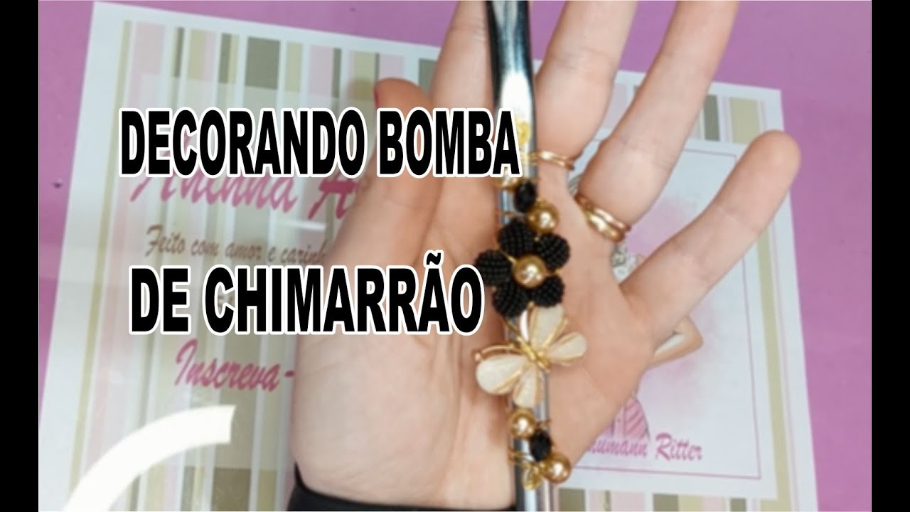 Bomba de chimarrão decorada com Flor e Borboletas  de pedrarias!!!((SUPER FÁCIL))