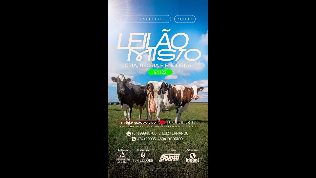 LEILÃO MISTO 05/02/2026 - IRAÍ LEILÕES - IRAÍ DE MINAS-MG
