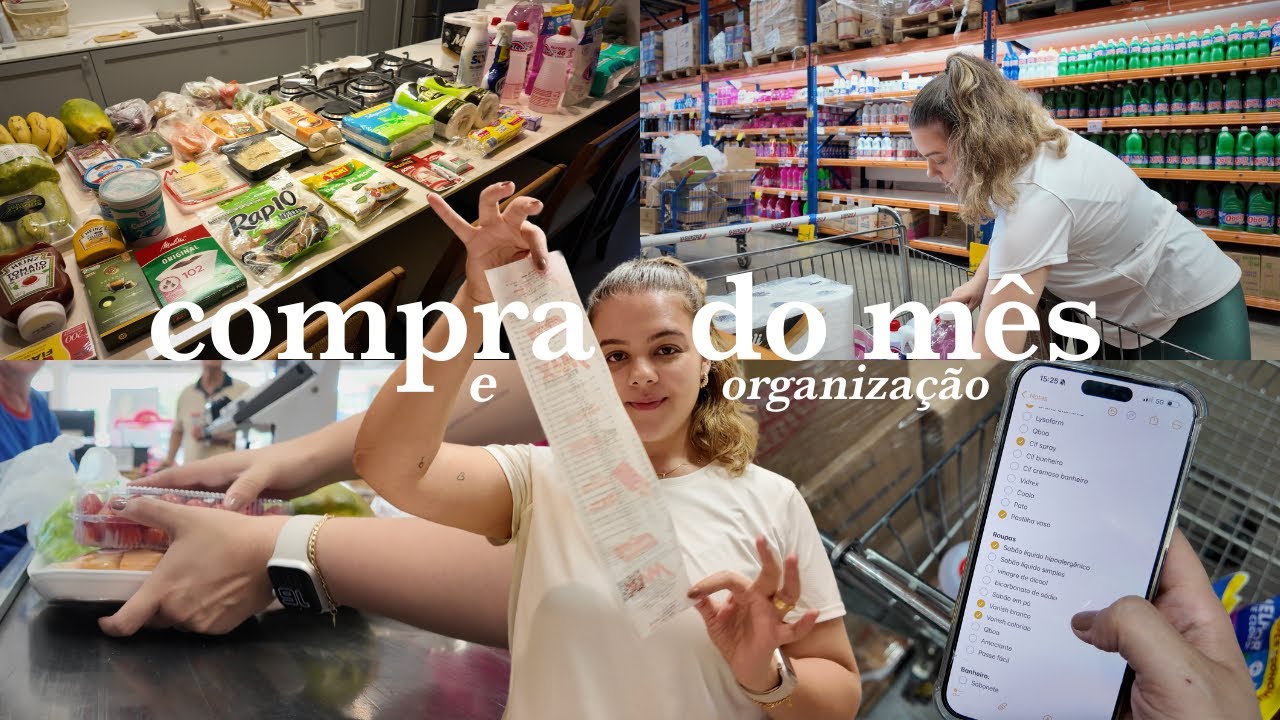 Compra do mês: lista de compras, quanto gastei e organizando tudo nos armários e geladeira.