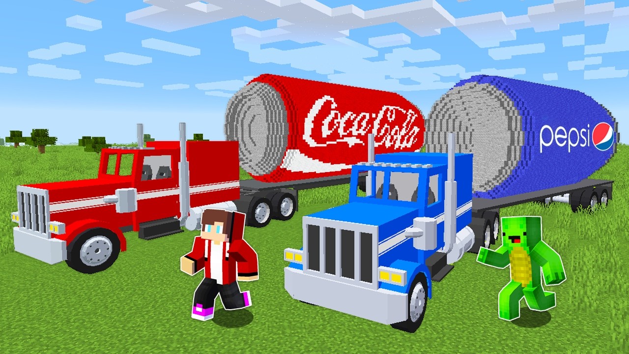 JJ and Mikey in PEPSI vs COCA COLA TRUCK CHALLENGE in Minecraft / Maizen animation