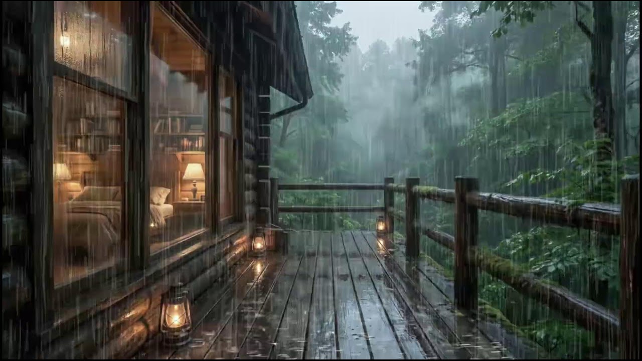 Night Rain Ambience in a Forest Cabin 🌲 Fall Asleep Fast | Insomnia Relief Sounds