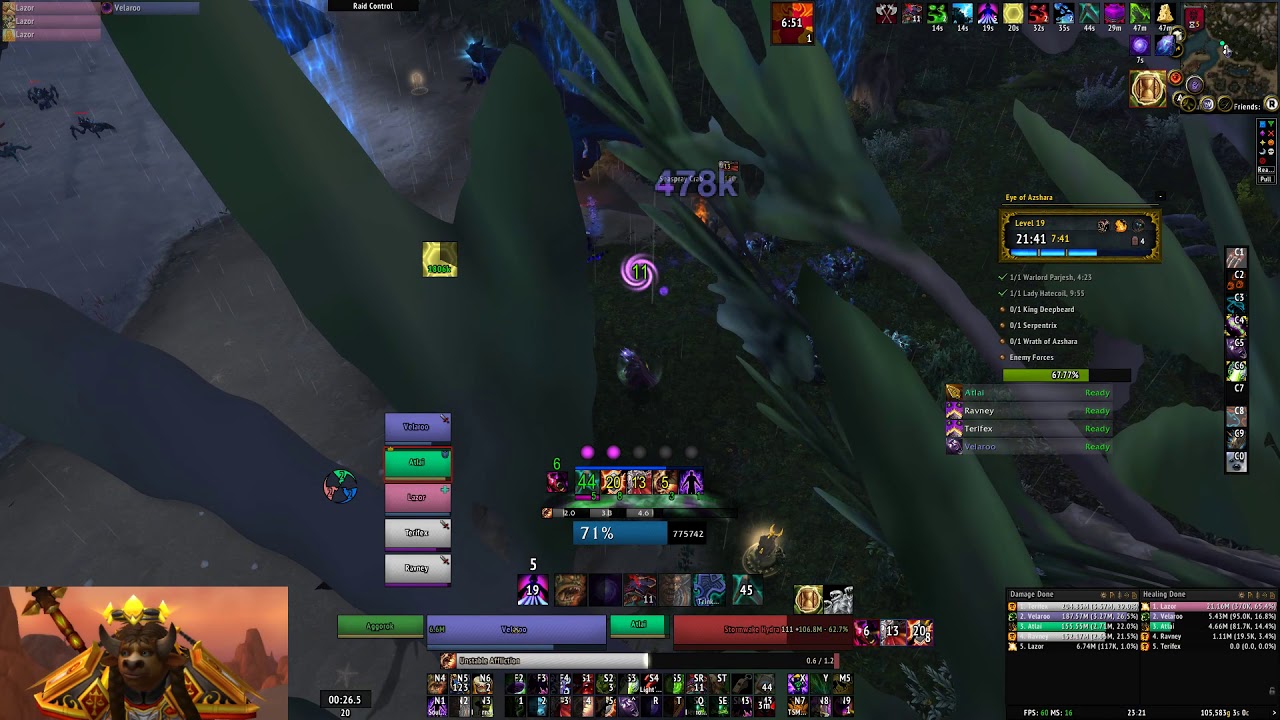 WoW Patch 7.3.5 - Eye of Azshara +17 [+2] (Affliction Warlock PoV)