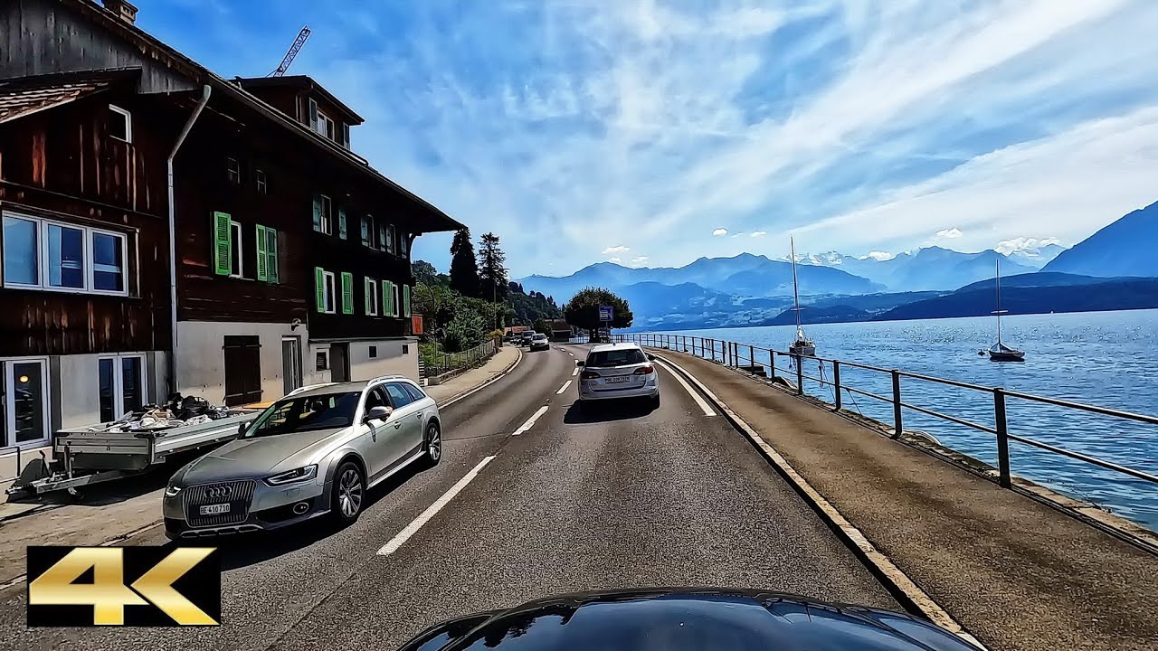 Autofahrt entlang des Thunersees - von Thun nach Interlaken | Kt. Bern, Schweiz