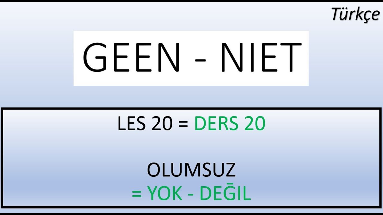 DERS 20 - GEEN / NIET - YOK - DEGIL - Hollandaca  #Nederlandsleren #Hollandacaögreniyorum #negatie