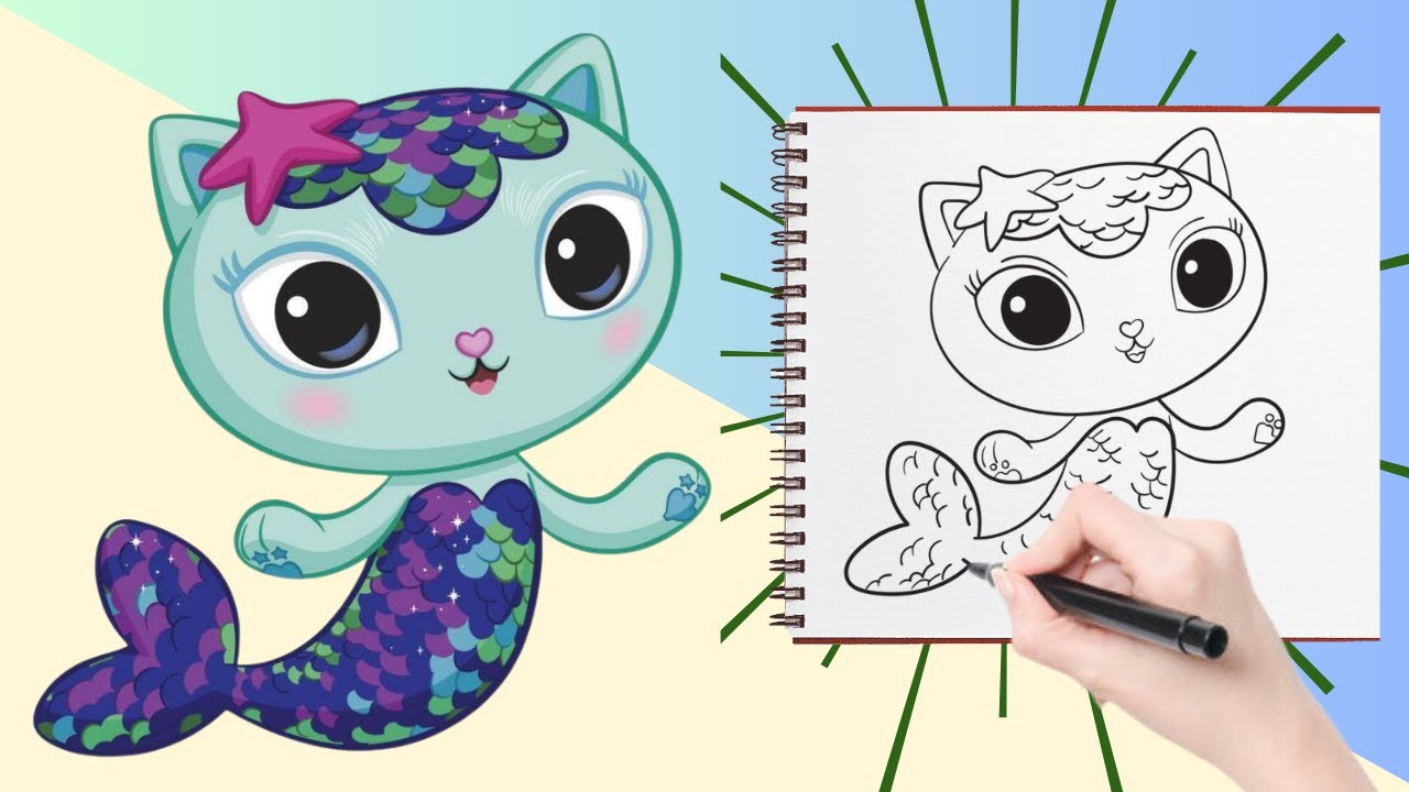 Как нарисовать милого кота-русалку 🧜‍♀️🐱 | Простой рисунок для детей | Увлекательное искусство
