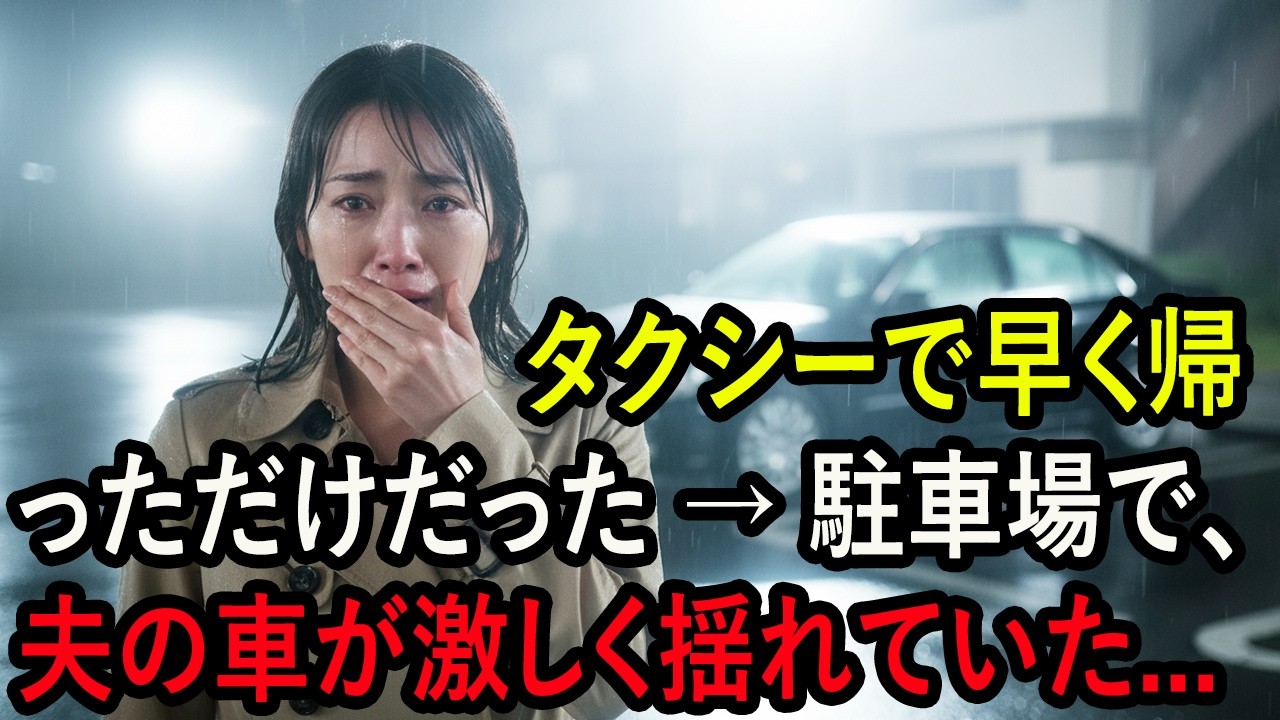 タクシーで早く帰っただけだった → 駐車場で、夫の車が激しく揺れていた