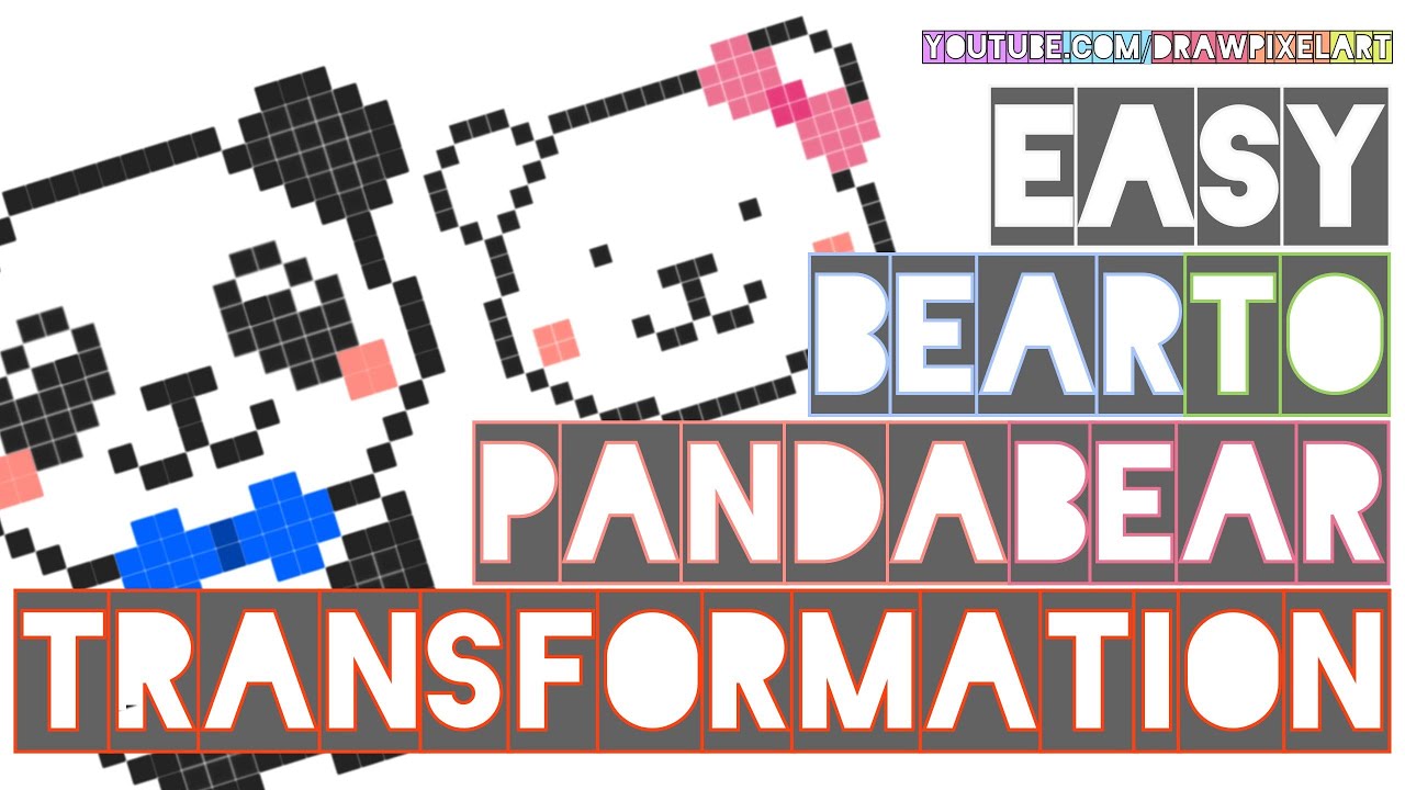 how to draw cute bear & panda bear couple | easy transformation | cute pixels | draw pixel art