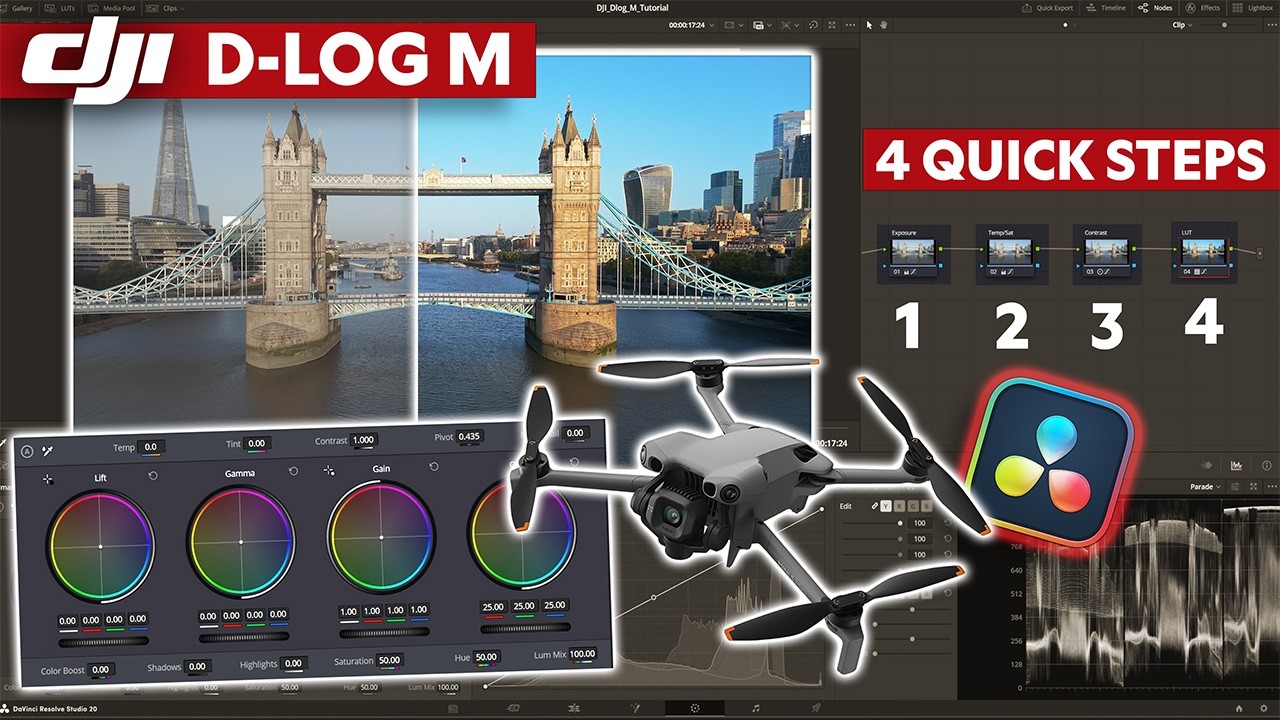 DJI D-Log M Color Grading Made Easy – 4 Simple Steps in Davinci Resolve