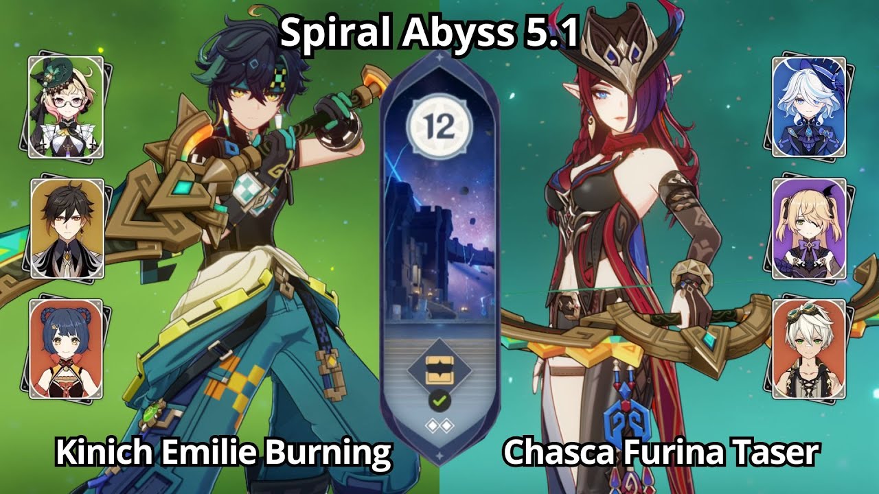NEW !! C0 Kinich Burning & C0 Chasca Taser - Spiral Abyss 5.1 Floor 12 Genshin Impact