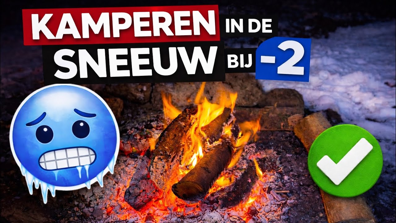 Kamperen in de sneeuw met kampvuur en temperaturen onder het vriespunt.