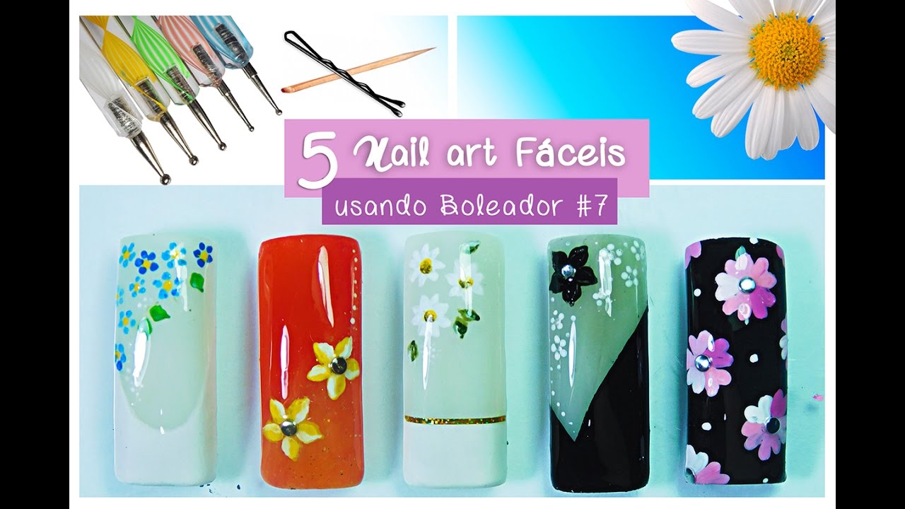 Tutorial 5 Decorações de unhas Fáceis usando Palito FLORES (iniciantes)#7 Aline Makelyne