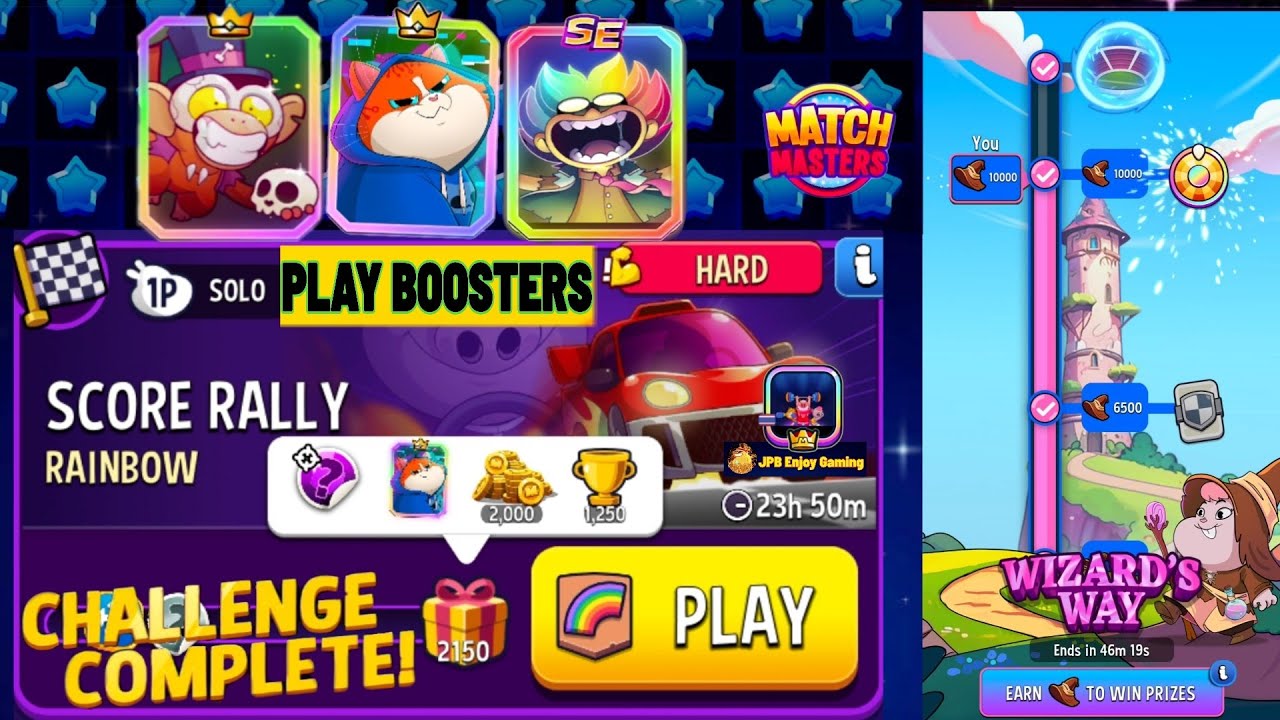 Play 3 Boosters/ Rainbow Solo Challenge Score Rally/2150 Score/Match Masters
