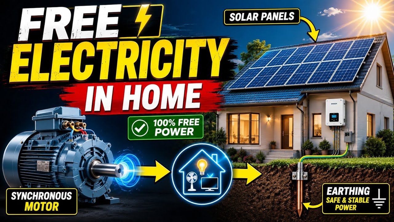 ⚡ FREE Electricity at Home? | Solar Panel + Synchronous Motor + Earthing Explained.