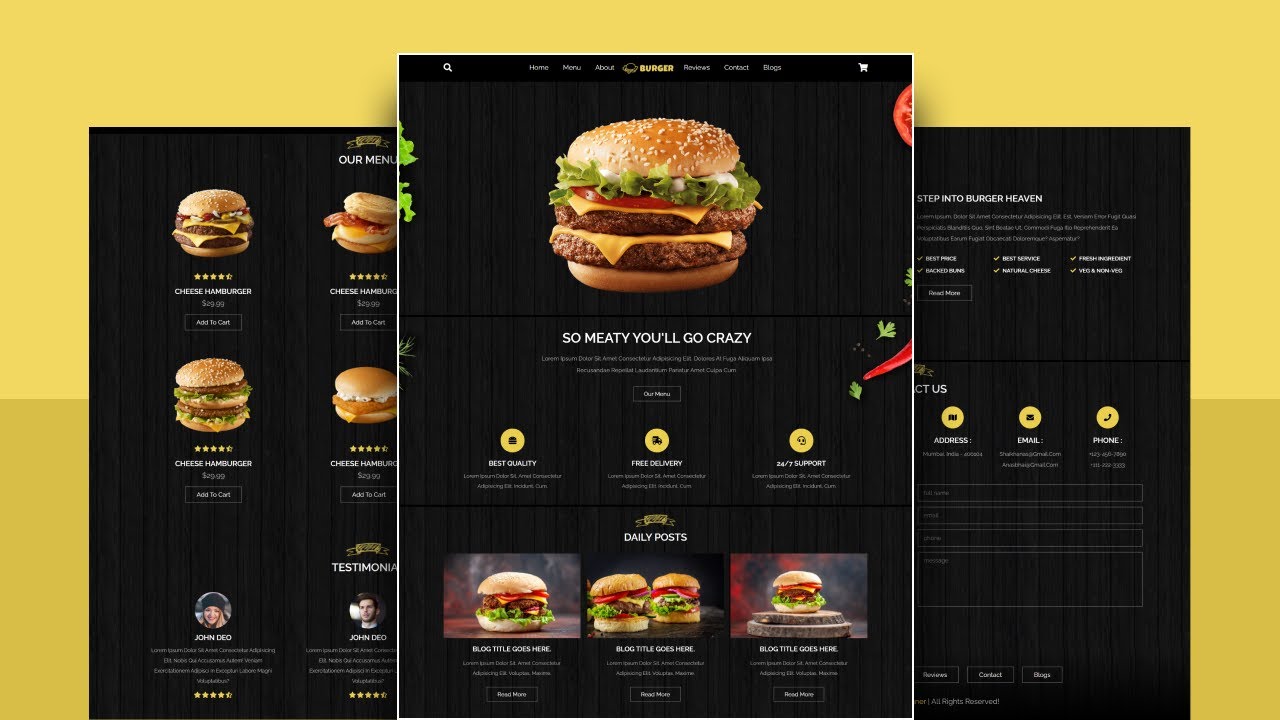Responsive Burger Website Design Using HTML / CSS / SASS / JavaScript From Scratch