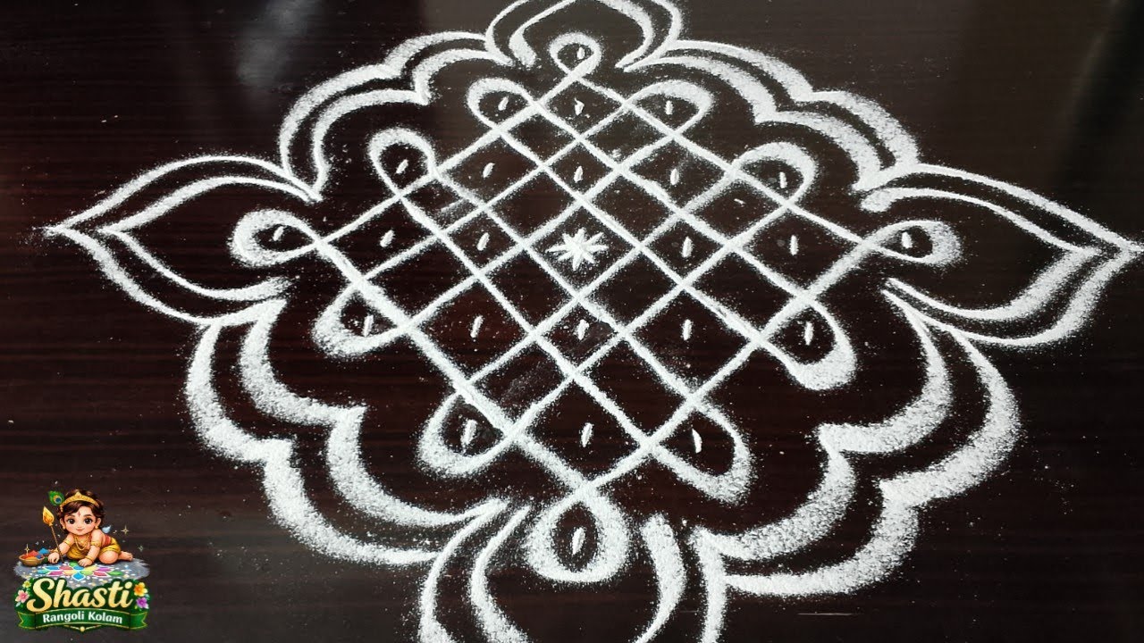 Beautiful Kambi kolam with 7x1 dots || Easy Kambi kolam 