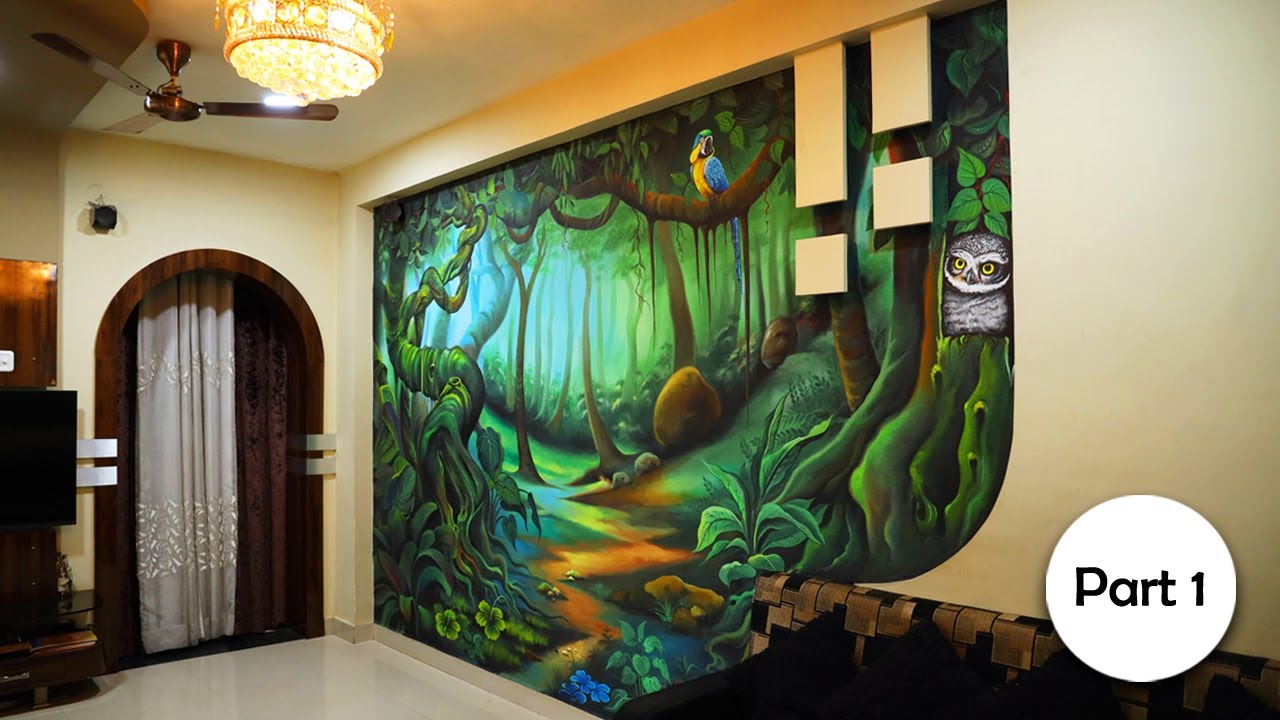 Green Forest #Part1 | Big wall painting Landscape | 12ftX9ft | Easy step by step