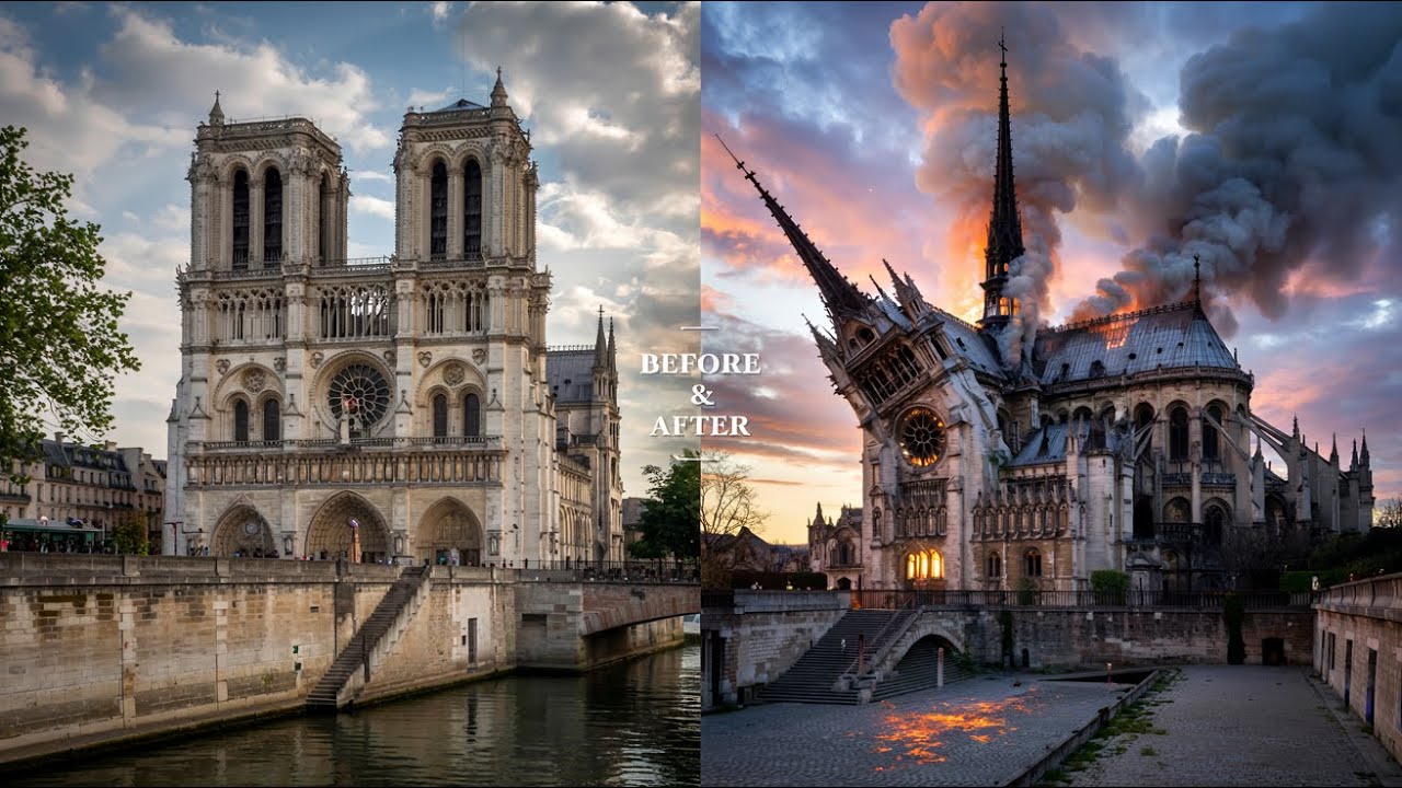 Notre-Dame Cathedral Before and After the 2019 Fire | AI Visualization...