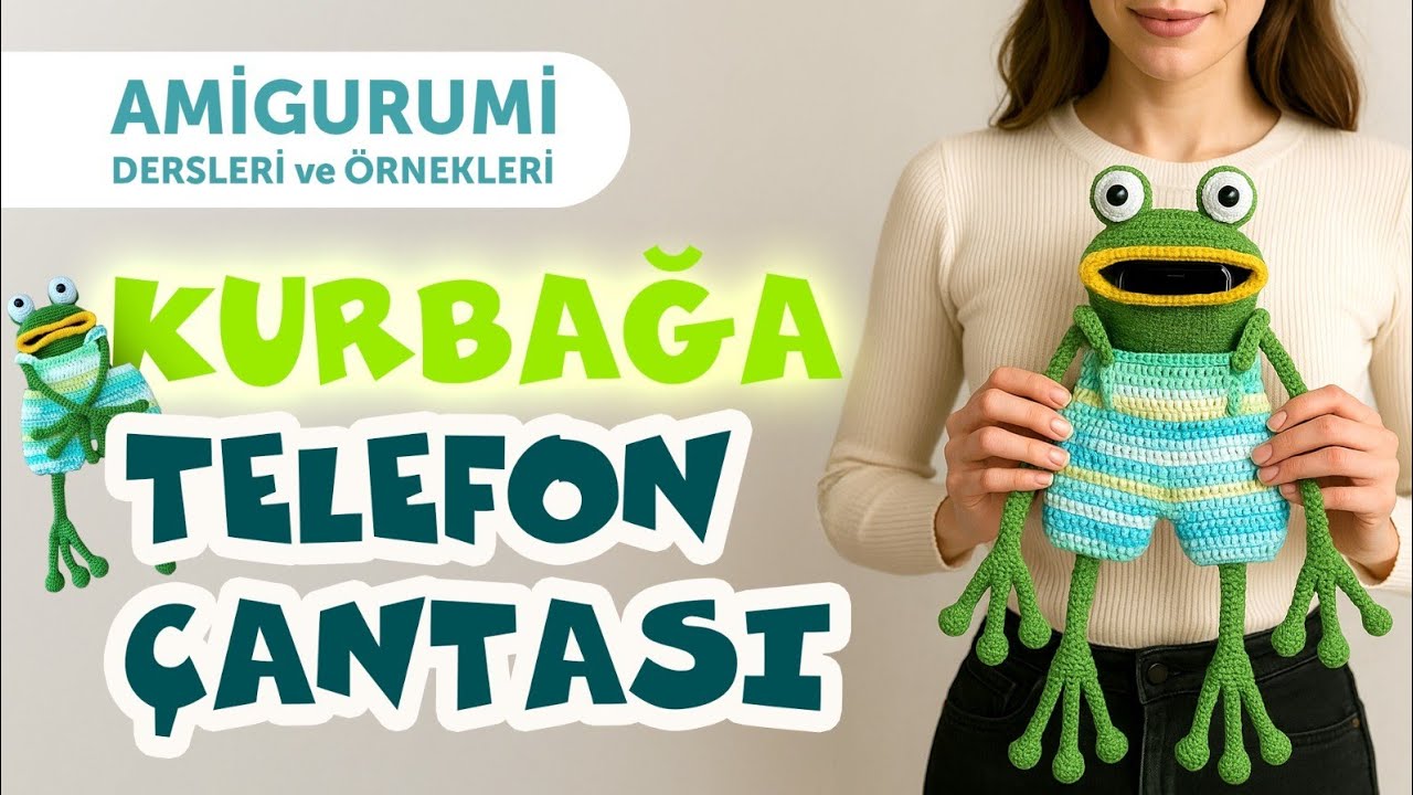 Kurbağa telefon çantası serbest desen Frog phone bag free pattern part-1 #diycrafts #crochet #cat