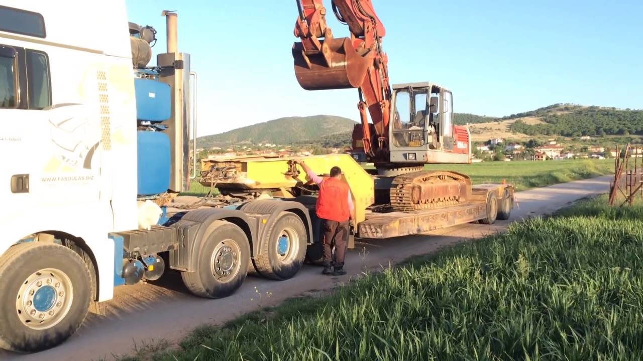 Loading - Unloading The O&K RH6.22 Excavator - Fasoulas Heavy Transports