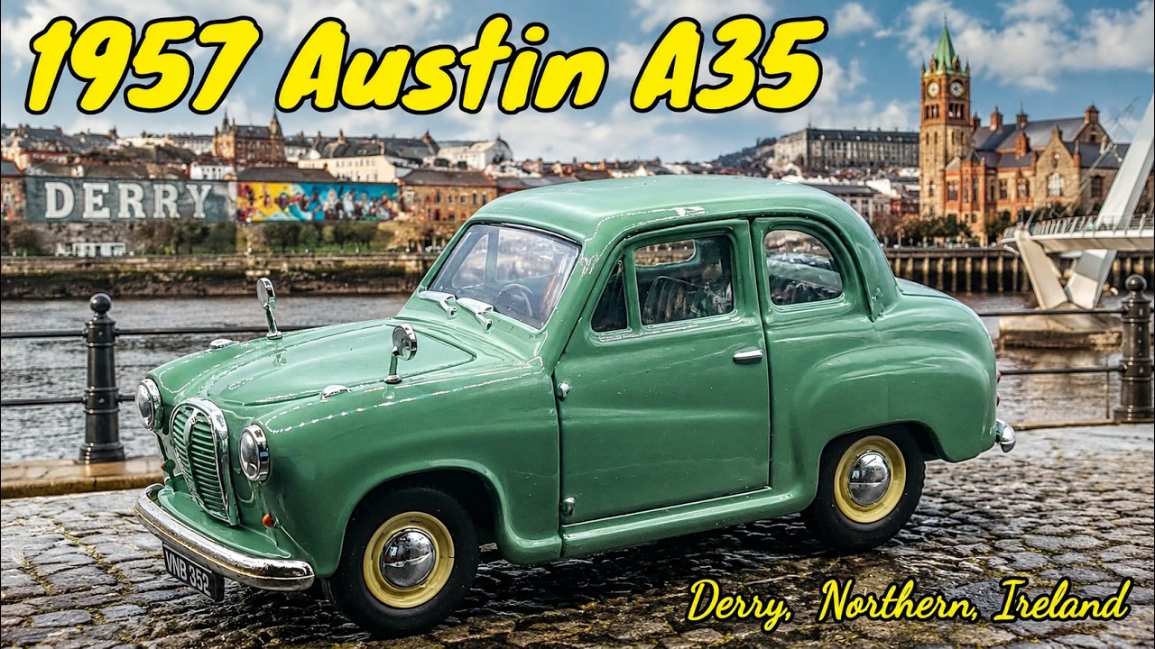 Модель автомобиля Austin A35 1957 года от Vanguards, изготовленная методом литья под давлением.