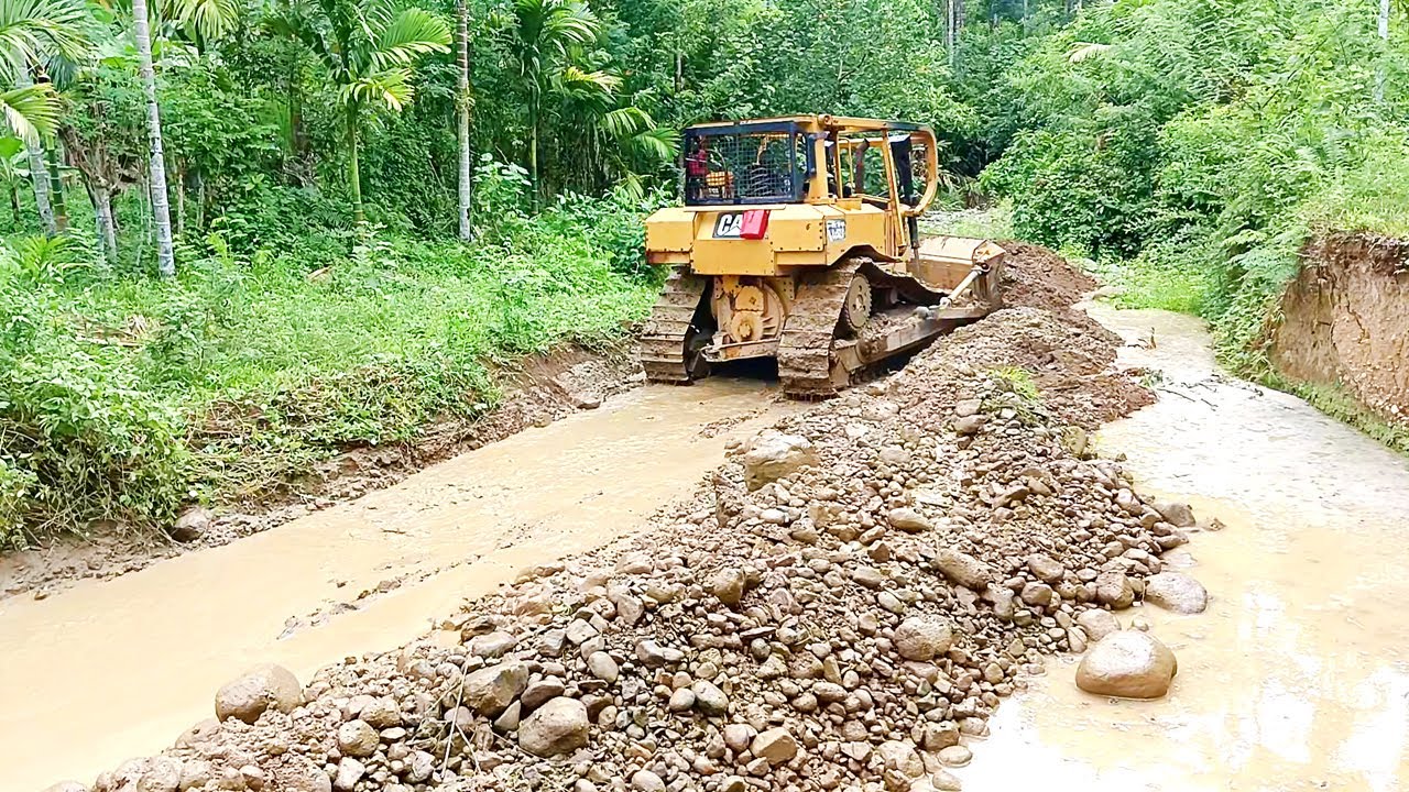 River Water Flow Shift to Improve Landslide Road CAT Bulldozer D6R XL