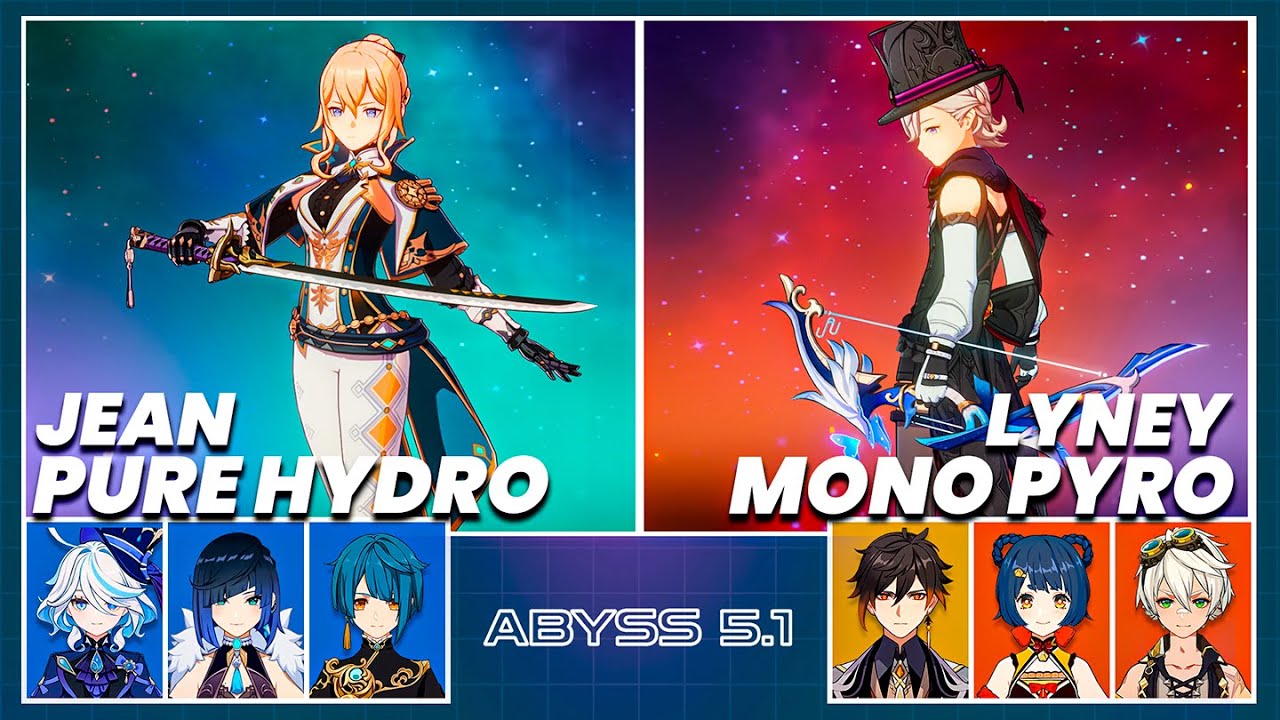 C6 Jean Pure Hydro & C0 Lyney Mono Pyro | Spiral Abyss 5.1 - Floor 12 9 Stars Genshin Impact
