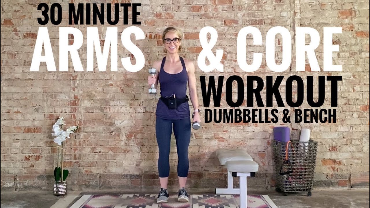 30 Minute Arms & Core Dumbbell Workout: At-Home Fitness - DBs and Bench, Minimal Equipment