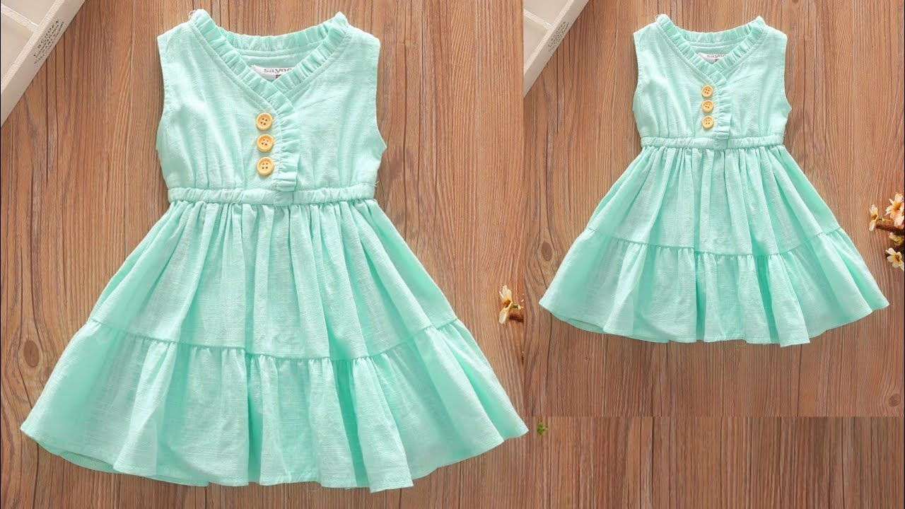 Baby Frock/Elastic Waist Ruffled Collar Baby Frock Cutting and Stitching