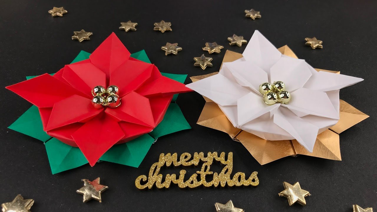 クリスマス折り紙 ポインセチア 立体 折り方 Origami Christmas Poinsettia tutorial（NiceNo1）