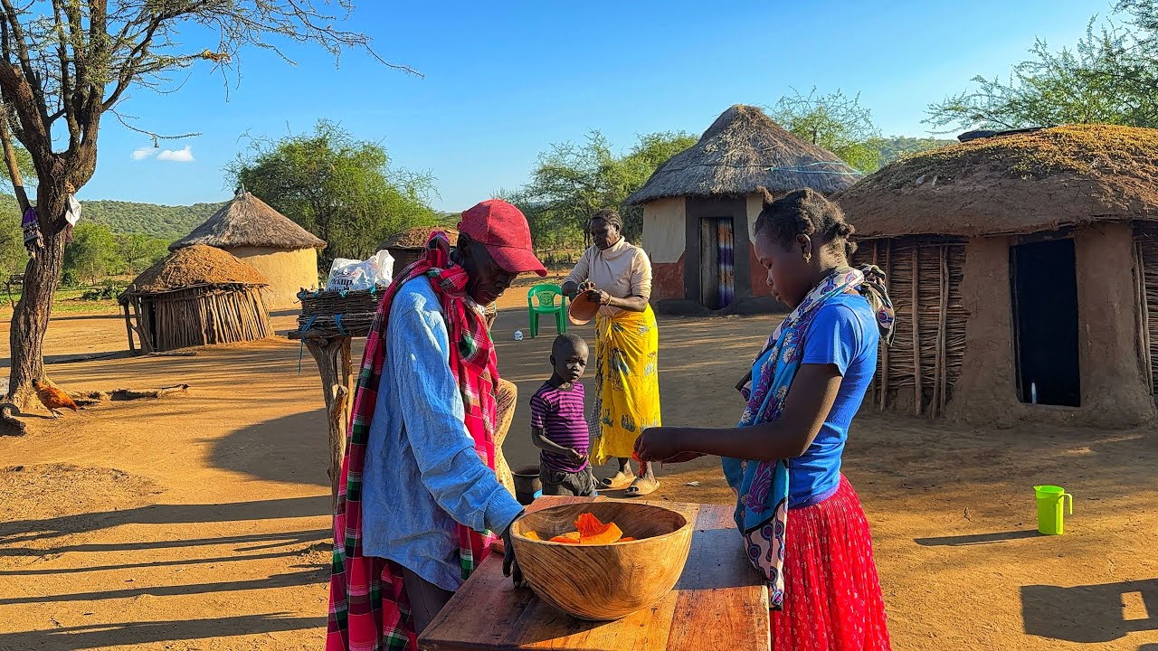 African Traditional Life/Skilled  Women Plastering Houses Using Soil For Decoration