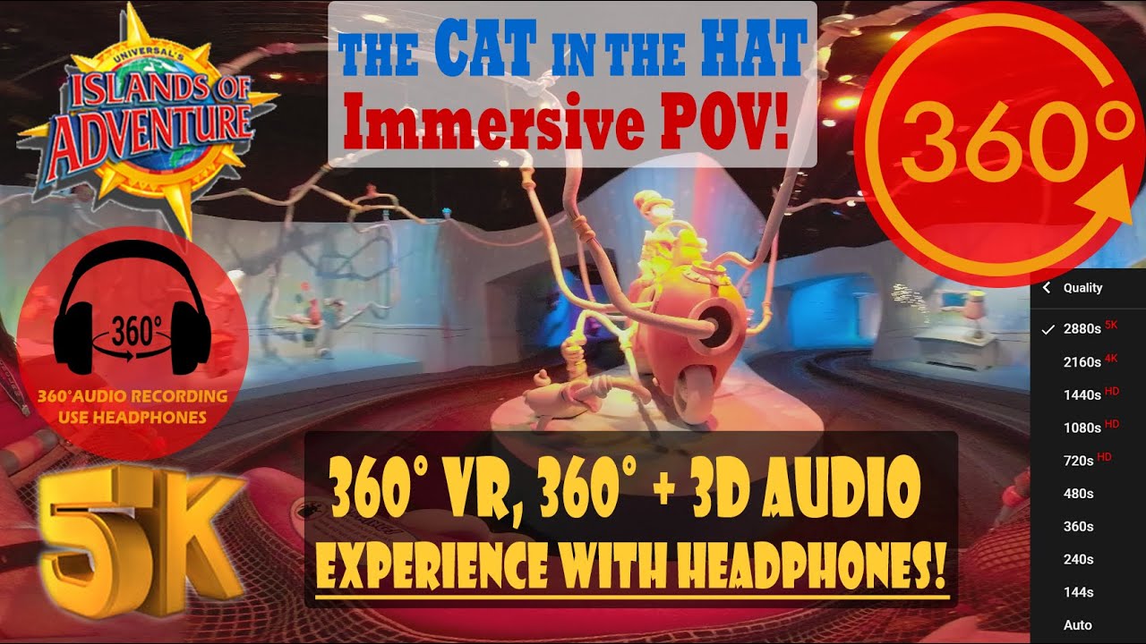 The Cat in the Hat ride, Immersive 360 VR POV - Islands of Adventure [5K 360° | 360° + 3D Audio]