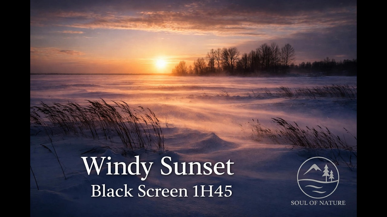 Windy Sunset – Île Dupas (Black Screen) | 1h45 Authentic Winter Wind Sounds