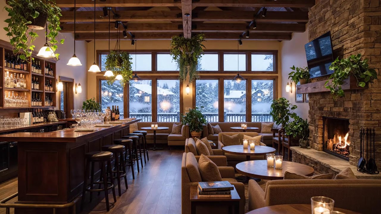 Cozy Snowy Winter Café ❄️ Relaxing Piano Jazz & Fireplace Ambience For Focus & Peaceful Work