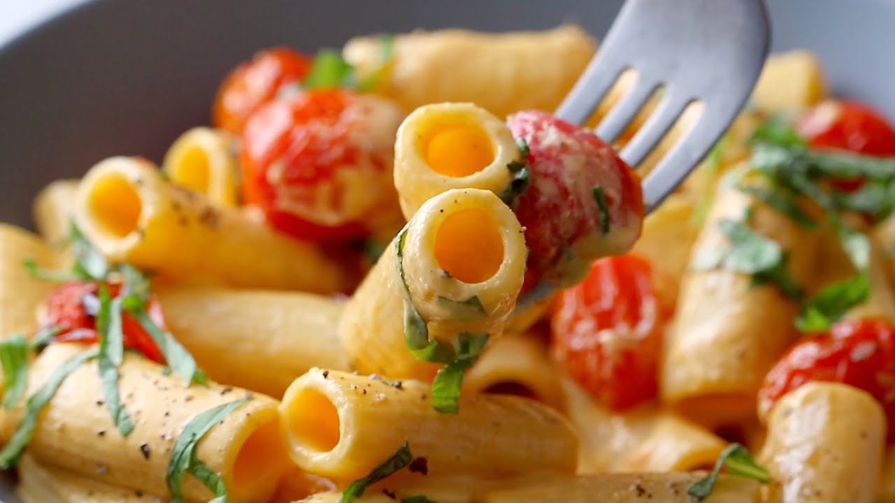 Creamy Red Pepper Pasta with Blistered Tomatoes