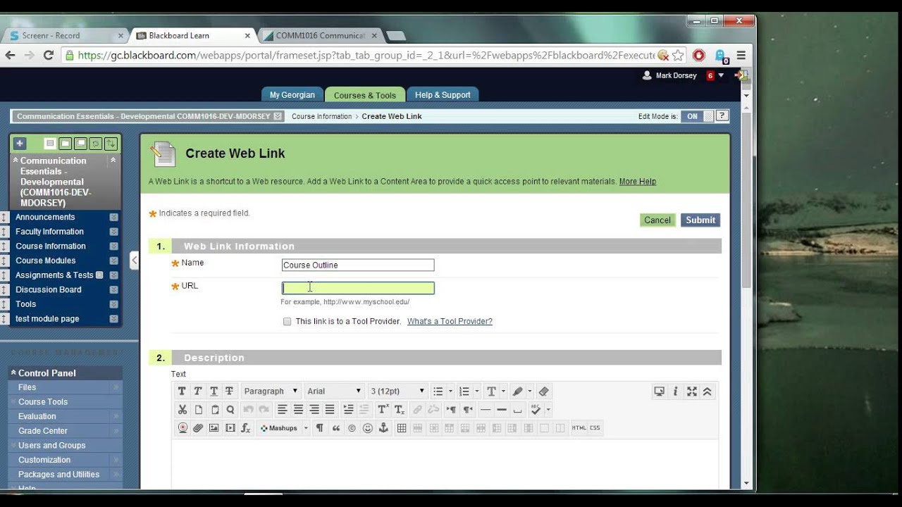 Create a Web link to a Course Outline in Blackboard