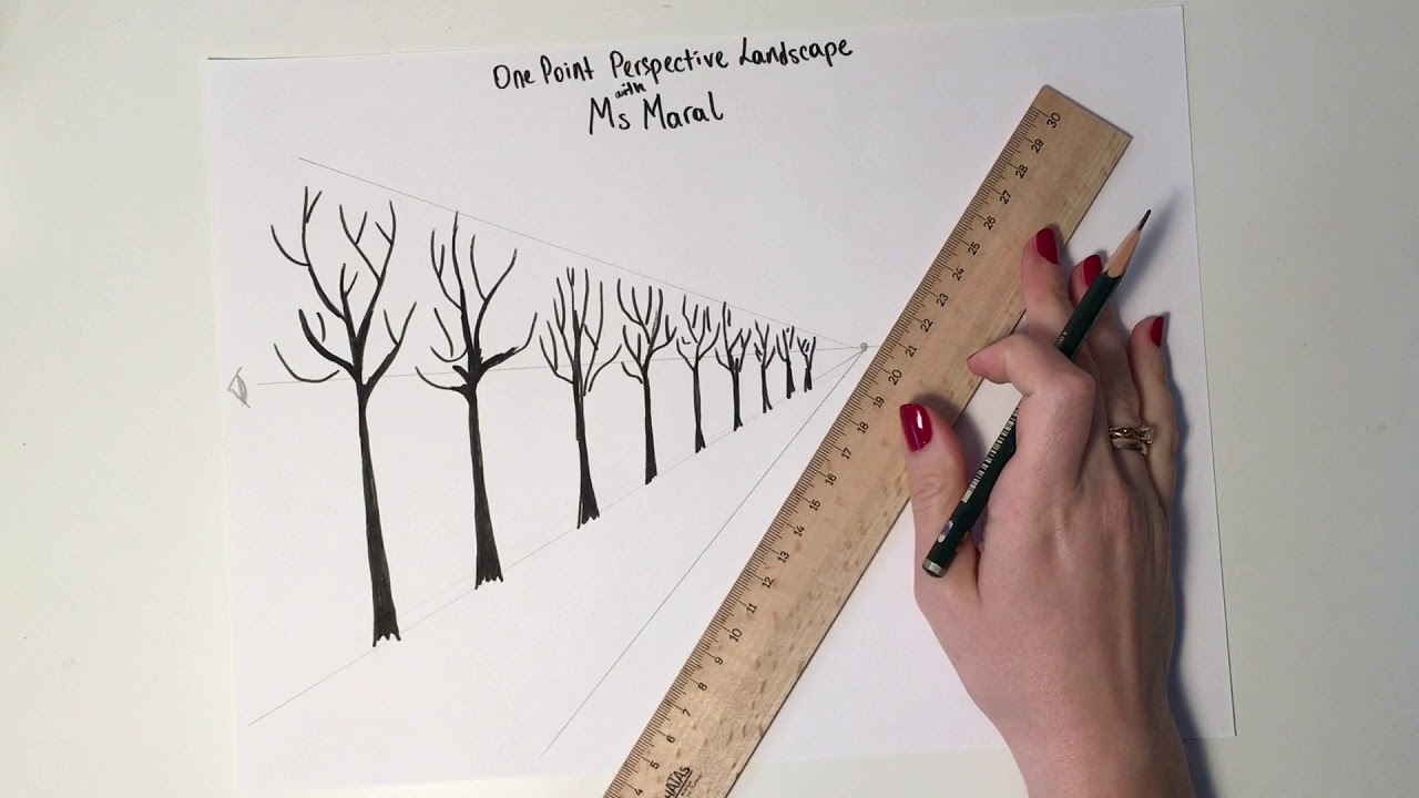 7th grade Art Lesson  One point perspective Landscape Drawing