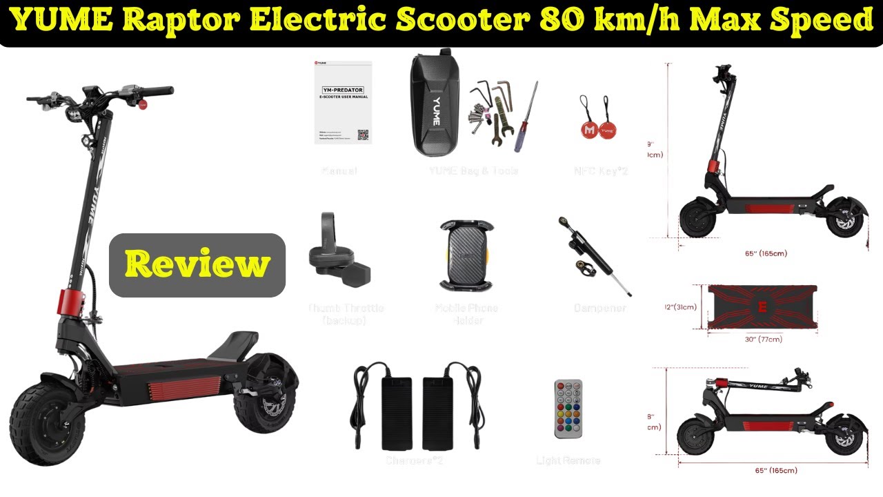 YUME Raptor Electric Scooter 6000W Dual Motor 11-Inch Tires 80 km/h Max Speed 96 km Range