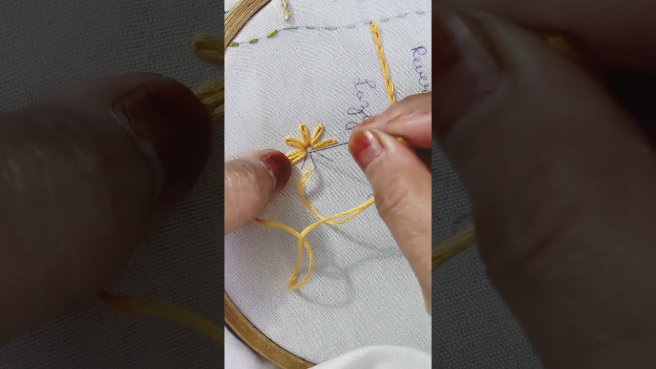 lazy Daisy stitch, Chain stitch family, Hand made, Hand embroidery stitches tutorial 🪡#aesthetic 