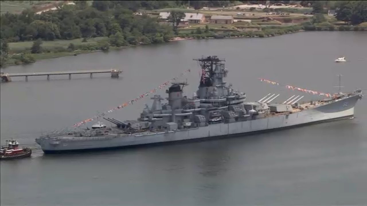 LIVE: Battleship New Jersey heads home to Camden after undergoing months of maintenance work