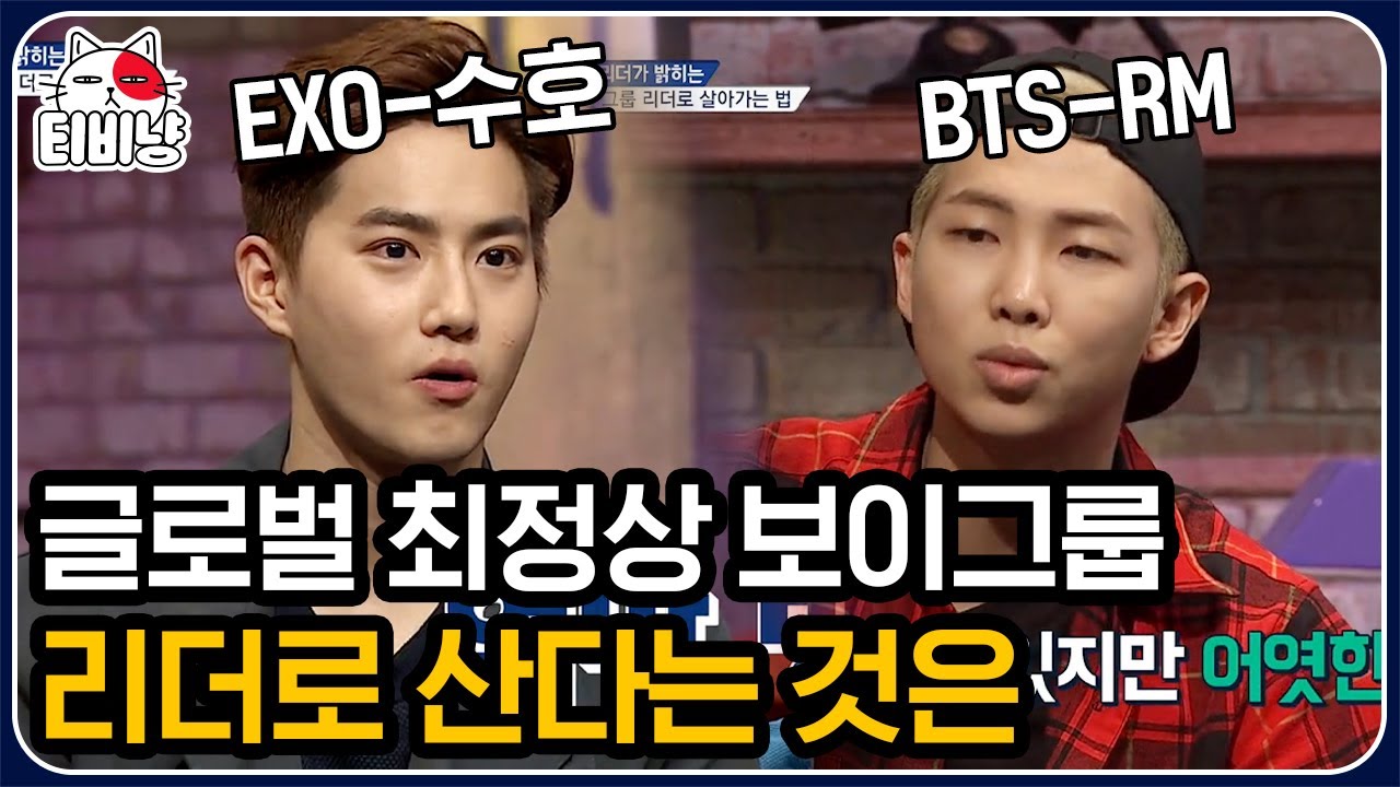 [티비냥] EXO 수호(SUHO)와 BTS RM이 말하는 아이돌 리더란? 실제 2015년 S그룹 입사 예상문제를 풀어보는 두 아이돌! | #문제적남자