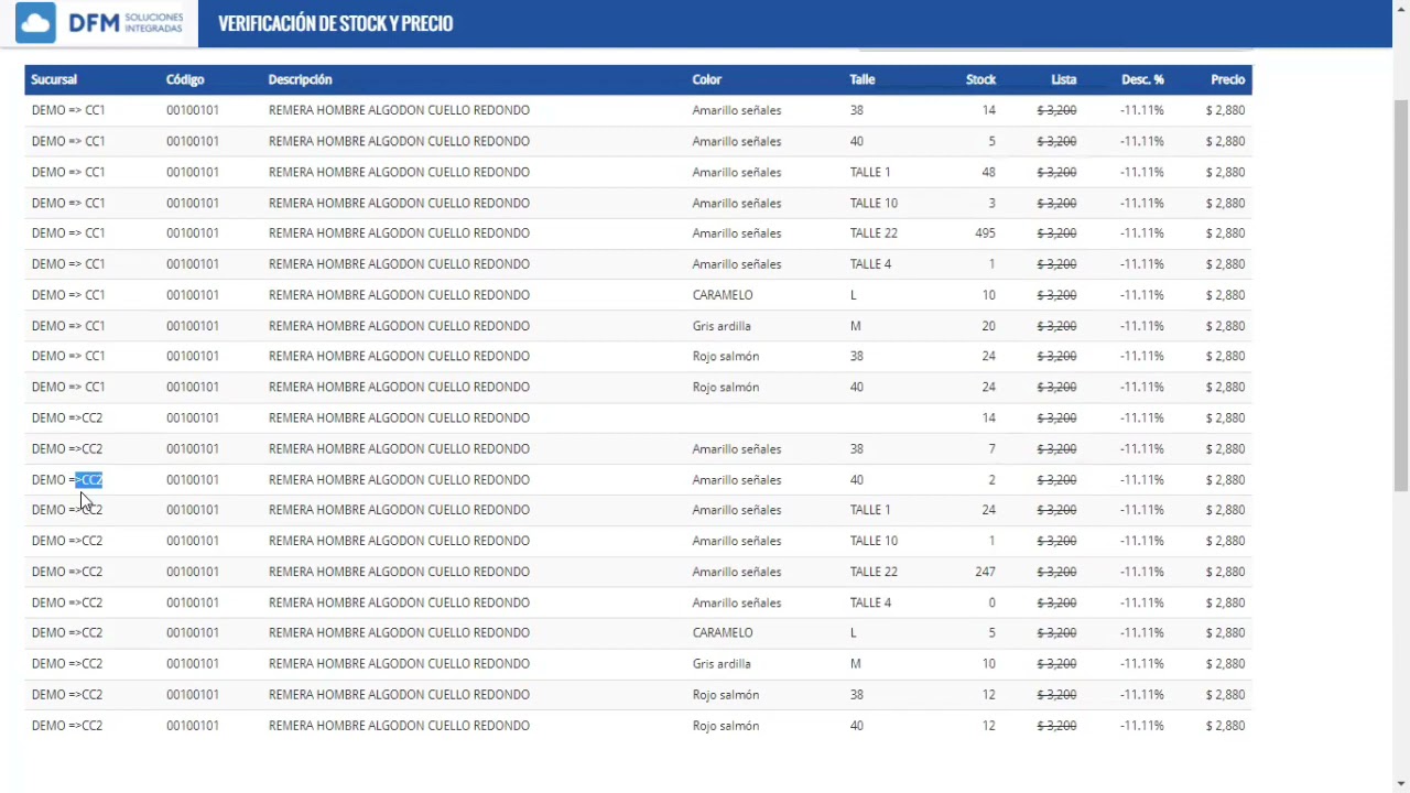 DFM Consulta de Stock y precios para Dragonfish