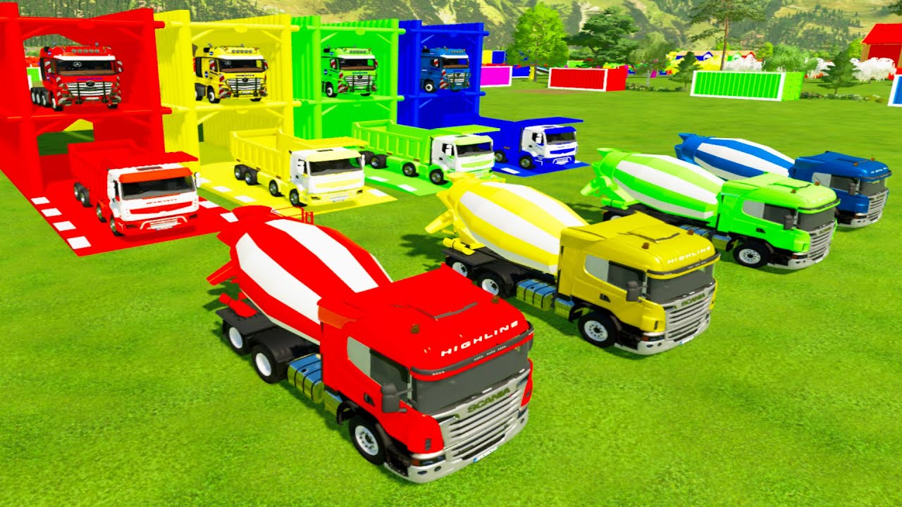 Garage With Color - ALL COLORFUL SCANIA MIXER TRUCK, RENAULT TIPPER TRUCK TRANSPORTING TO GARAGE