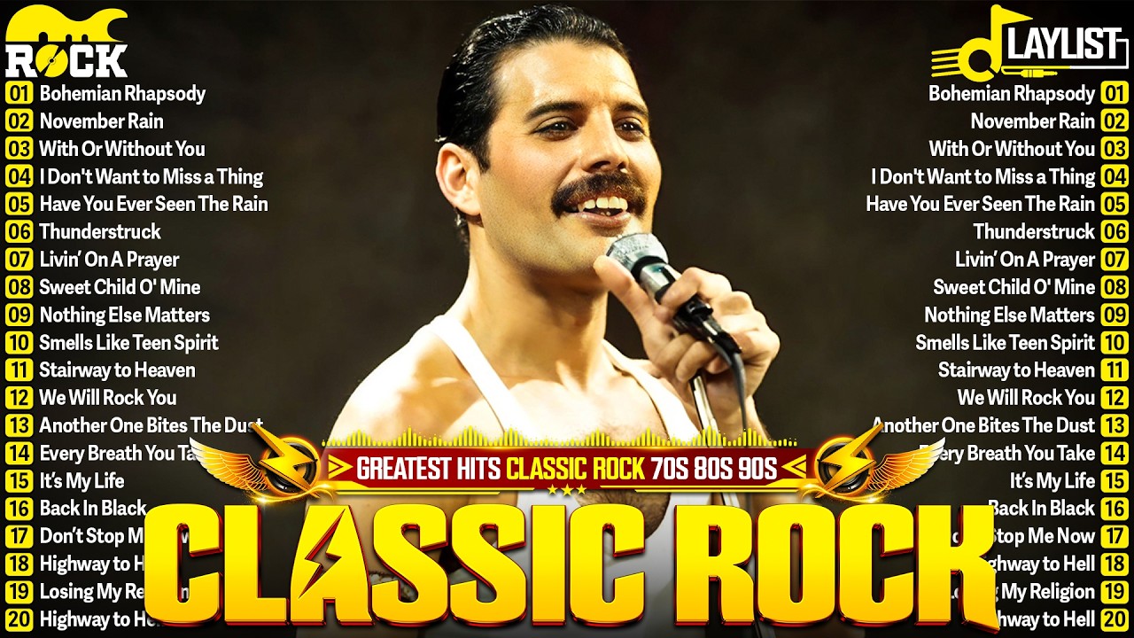 Top 100 Classic Rock Songs 70s 80s 90s ⚡ Queen, Guns N' Roses, Metallica, AC/DC, Aerosmith, Bon Jovi