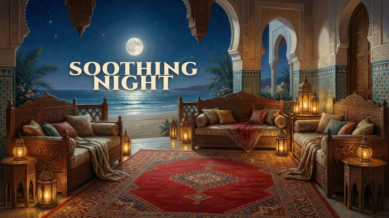 Soothing Night at the Beach | Arabic Palace Terrace |  Elegant TV Frame  4k UHD 3H No Sound
