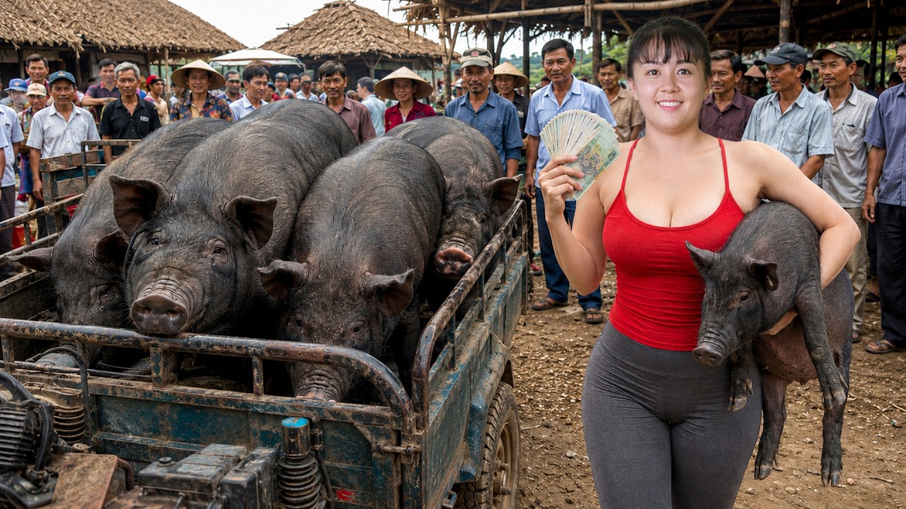 Harvesting 2,000Kg Pigs and 300Kg Bananas - Transporting Them to Village Market to Sell by Truck