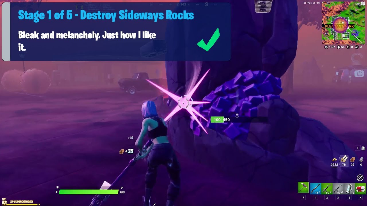 Destroy Sideways Rocks Quest in Fortnite 🪨👾🟪