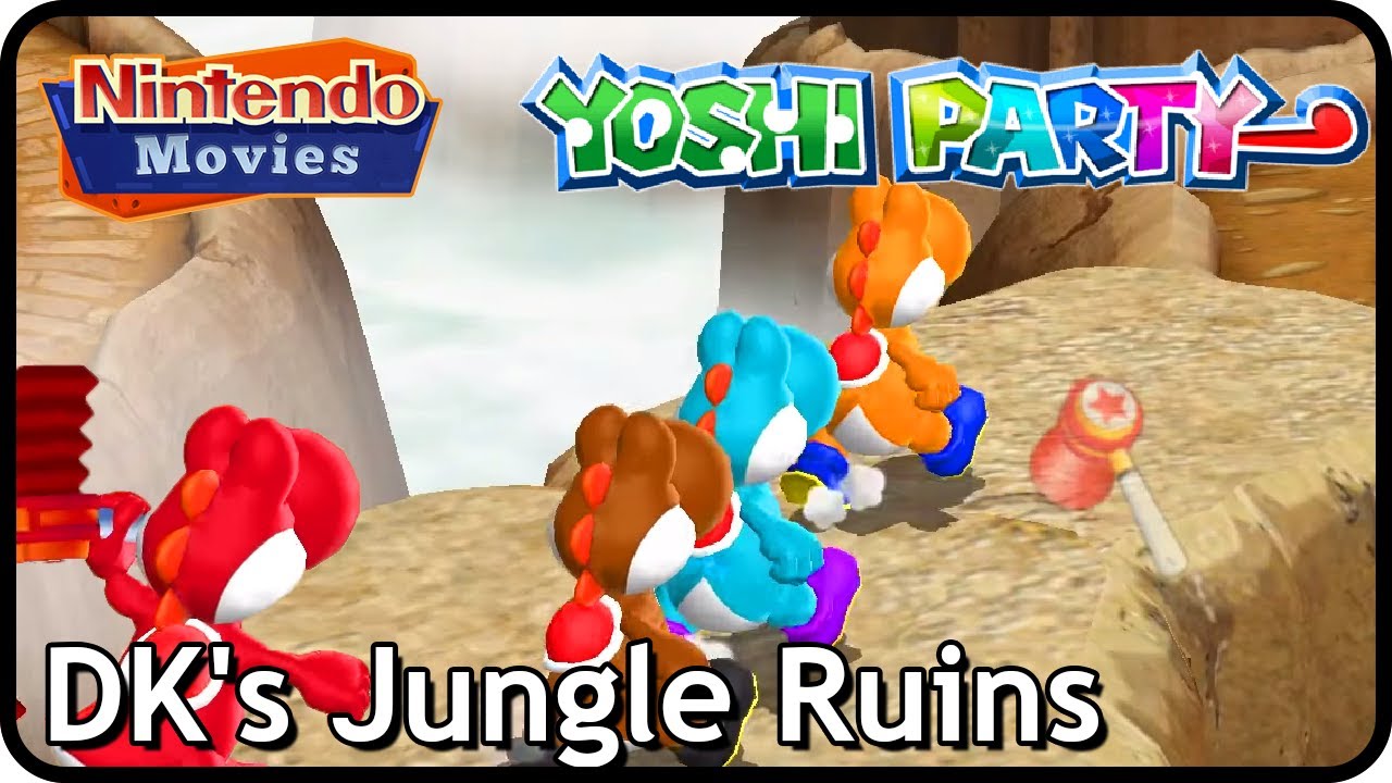 Mario Party 9 (Yoshi Party): DK's Jungle Ruins (2 Players, Orange vs Blue vs Brown vs Red Yoshi)