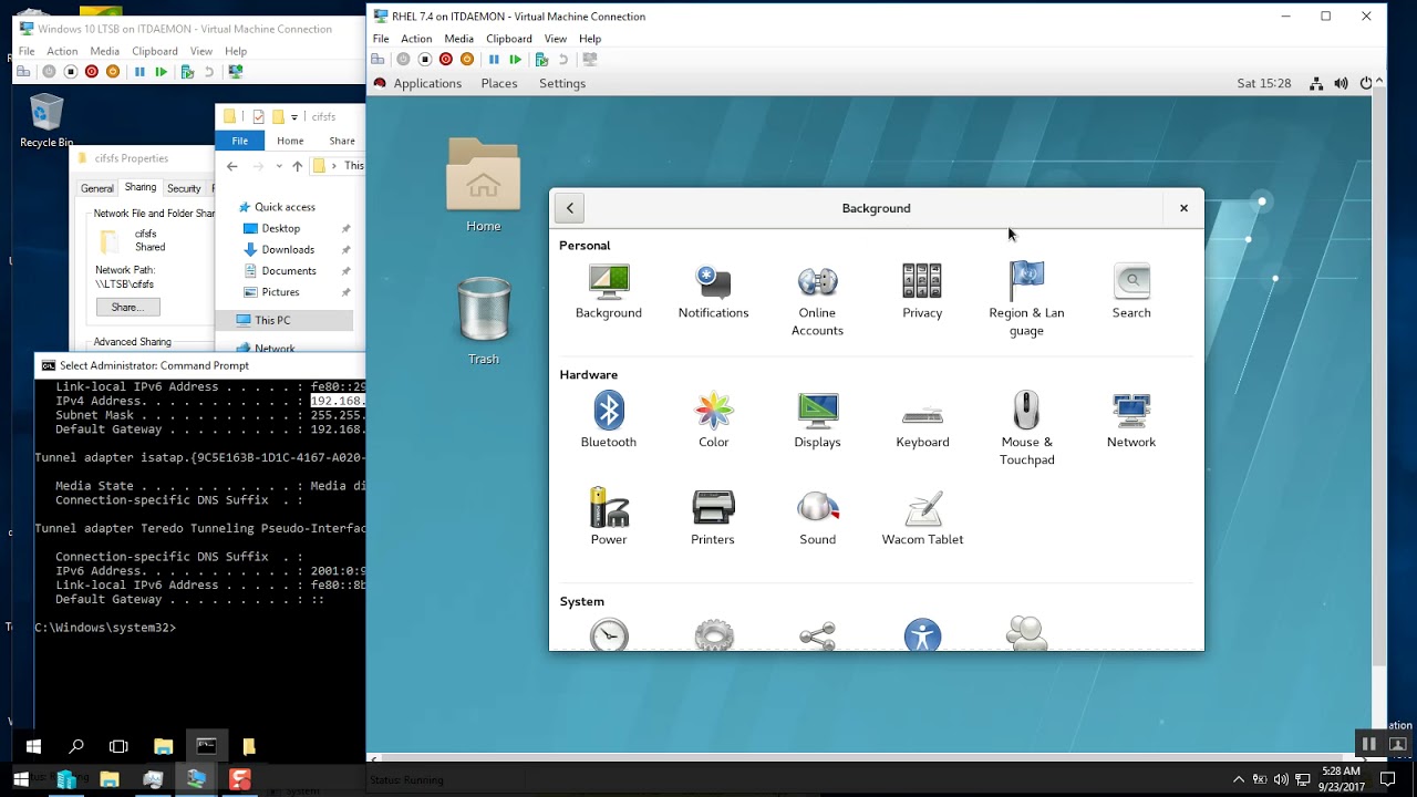 51. Подключение общего доступа Windows к системе Red Hat Enterprise Linux с использованием CIFS