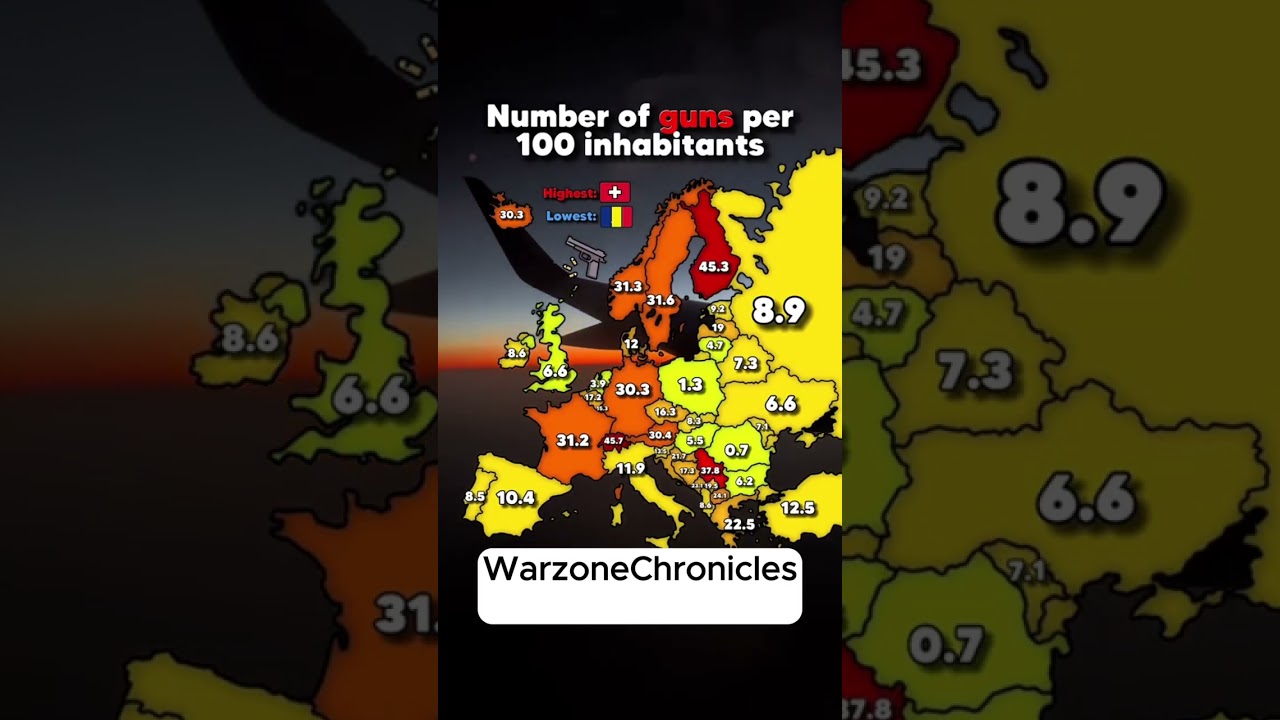 Number Of Guns Per 100 Inhabitants#geography #europe #mapping #viral #shorts #russia #germany #uk